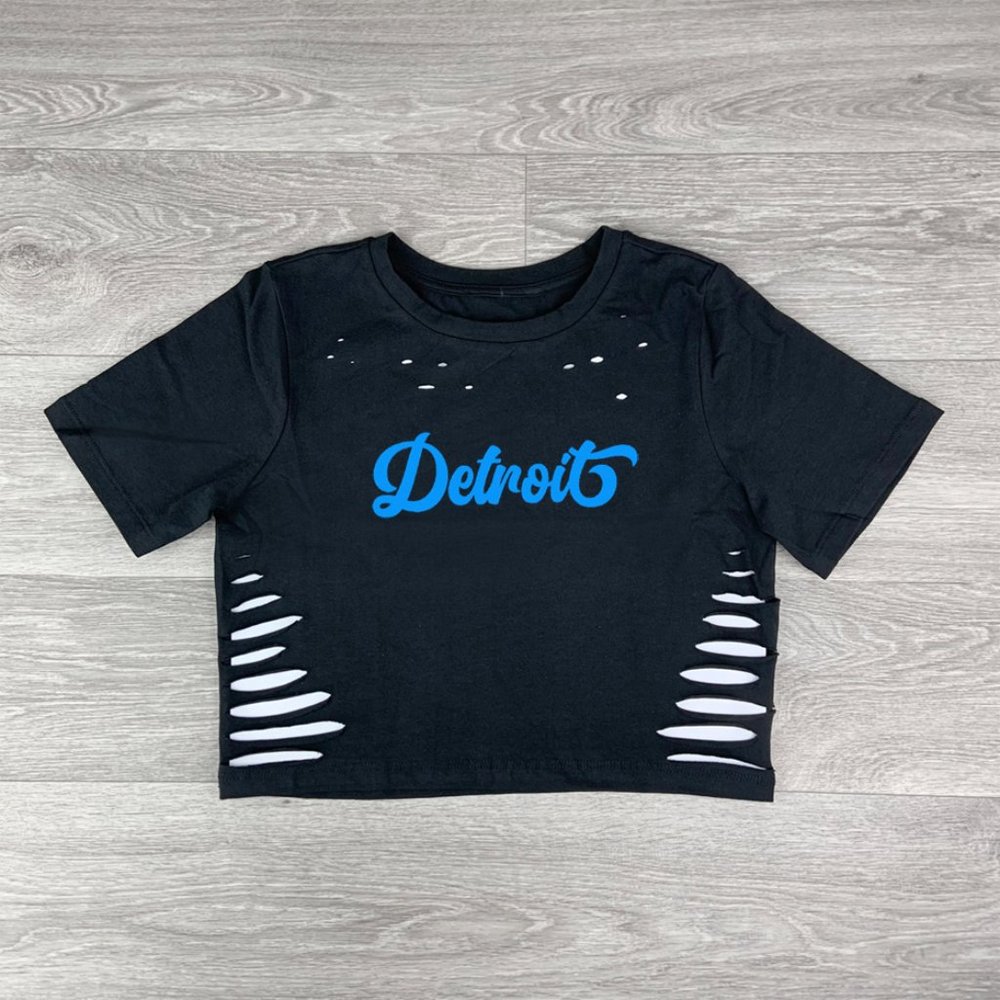 Black/Blue Detroit Fan crop top, One Pride Outfit, Custom cut Clothes/Shirt